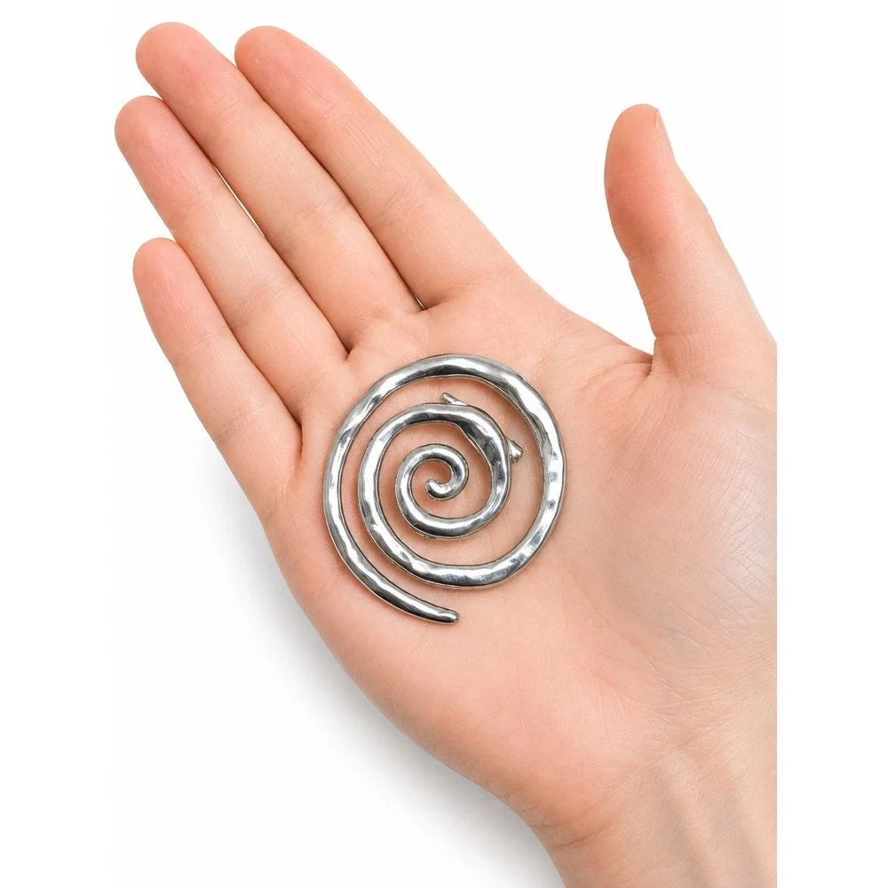 New Silver-Tone Spiral Swirl Brooch